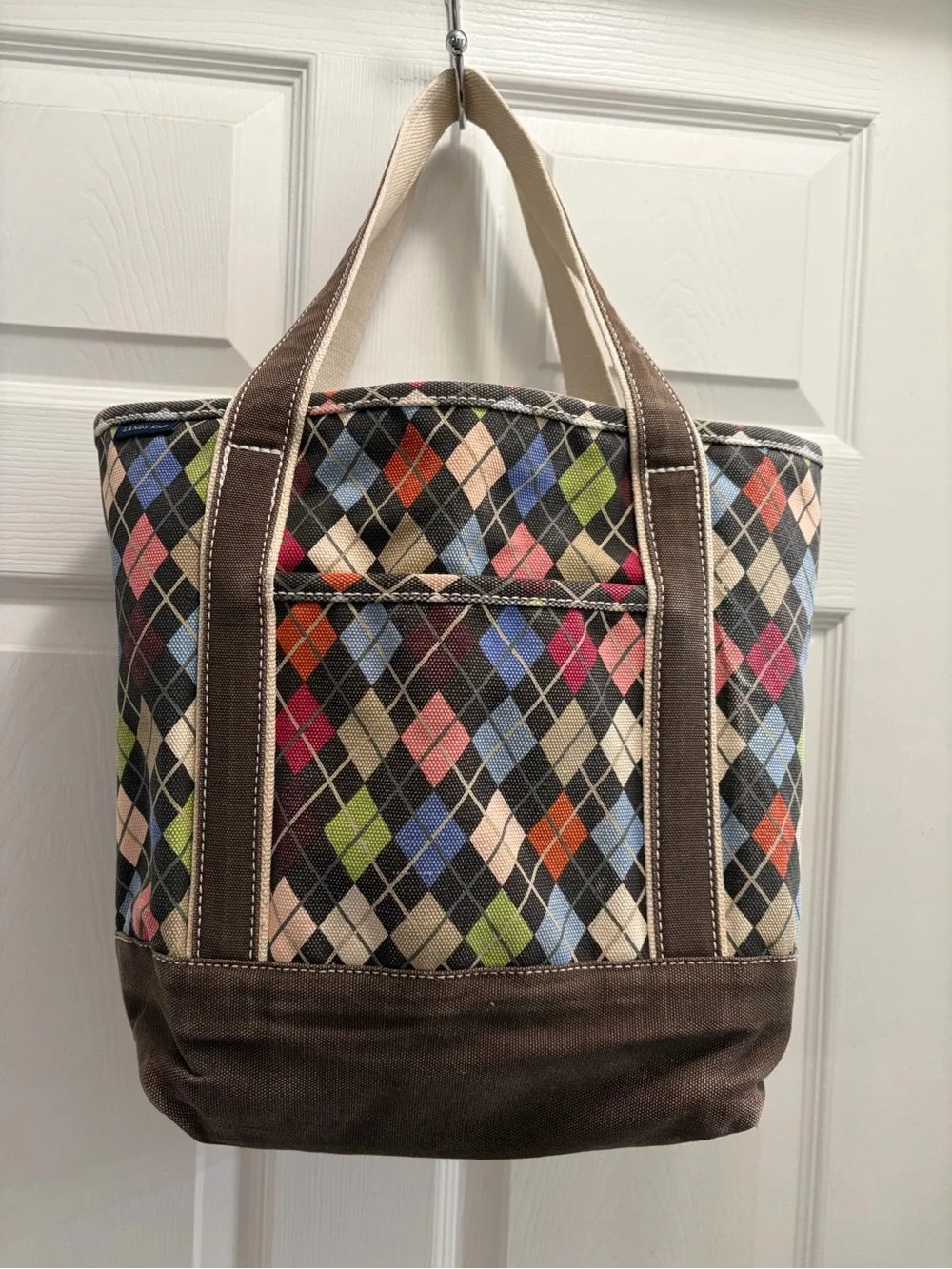Lands’ End Medium Canvas Argyle Tote Bag Brown Multicolor